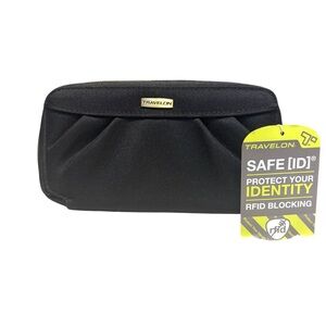 NEW Travelon Wallet Black RFID Blocking Nylon Zip-Up Gold interior fits phone